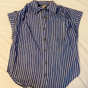 NWT white and navy striped short sleeve button up
